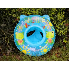 ABC嬰兒脖圈坐圈，加深座位區雙把手寶寶泳圈，兒童游泳安全首選, 藍青蛙坐圈, 1個