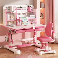 저학년 어린이 공부 책상 의자 세트 초등학생 공부방 높이조절 가능 핑크 89x69x21, 핑크 업그레이드 램프+교정기 포함