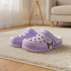 [마감특가] 쿠로미 위즈 아동 방한 슬리퍼 기모 털 샌들 신발 어린이 유아 키즈 퍼플
