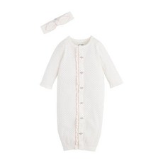 Mud Pie 여아용 로제트 폴카 도트 가운 화이트. 미숙아