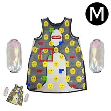 [구마누] 유아앞치마팔토시 어린이미술앞치마토시세트 어린이앞치마팔토시세트 미술가운 어린이미술가운 옥스포드 투명 메쉬 앞치마세트 M
