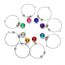 8피스 다채로운 크리스탈 와인 글라스 참 마커 태그 샴페인 칵테일 장식 걸이용 링 식별자 스템 웨딩 크리스마스 축하 파티 선물 Luzen 11st_amz 258495 60320, 8피스 다채로운 크리스탈 와인 글라스 참 마커 태그 샴