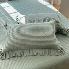 全棉枕套 加厚夾棉 雙入組 48x74公分 枕芯保護套 純棉材質 居家寢具 舒適透氣+豆綠-【荷葉邊】+48x74cm【一隻裝】, 豆綠-【荷葉邊】