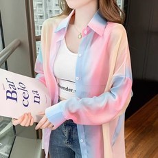 多巴胺超仙薄款冰絲彩虹防曬襯衣2024新款夏季戶外氣百搭開衫外套