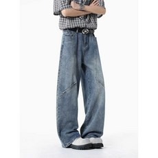 워싱 데님 팬츠 스트레이트핏 복고 와이드핏 청바지