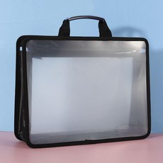 無品牌 透明文件袋 A4 大容量 收納袋, 1個, F6125-黑色-手提空格包