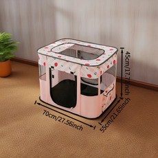접이식 애완동물 텐트 넓은 공간 통기성 강아지고양이 플레이펜 휴대용 하우스캐리백 실내외 겸용, 1개, 7. Pink Strawberry M