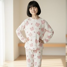 르브니 주니어 성인 극세사 수면잠옷 곰돌이 상하세트 겨울 홈웨어