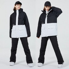 스키복 보드복 남여공용 상하세트 방수 방풍 보온 편안한 패션 커플 색상, 블랙+화이트+블랙, 1개