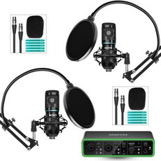팬텀 2x2 USB-C 오디오 인터페이스와 아티큘레이팅 가위 팔 마이크 스탠드가 포함된 2개의 콘덴서 키트용 Movo PodKit2A 팟캐스트 장비 번들 - YouTube 스트