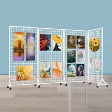 스탠드 이동식 파티션 전시대 작품 메쉬, AZ. 흰색 120x100 4단 사각 조합