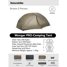 네이처하이크 Mongar UL 텐트 1 2인 캠핑 야외 초경량 여행 배낭 방수 대피소 하이킹, 01 빠른, 03 Brown 2P