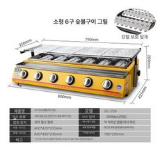 생선 그릴 무연 업소용 바비큐 식당용 불판 가정용, 소형 6구 스틸 패널 포함, 기본 색상