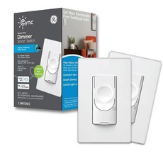 GE CYNC 스마트 디머 라이트 스위치 중립선 필요 없음 블루투스 및 2 4GHz WiFi 3-와이어 아마존 알렉사 홈 화이트 1팩 와 함께 작동합니다, 2 Dimmer (2-Pack, Neutral Wire