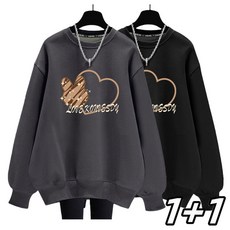 1+1 여성티셔츠 맨투맨 티 캐주얼 루즈핏 라운드넥 긴팔티 HGD25102155 47/57