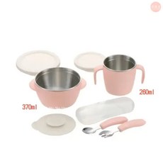 Richell 日本利其爾 TLI 雙層可拆式不鏽鋼餐具組 兒童不銹鋼碗杯叉匙禮盒 粉色, 1個, 雙層可拆式不鏽鋼禮盒組(粉), 粉