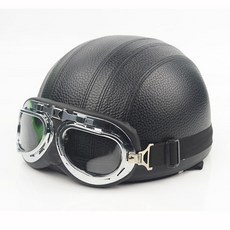 하프 오토바이 헬멧 오픈 페이스 전기 자전거 Casque 고글 바이저 스쿠터 사이클링 투어링 빈티지 헬멧 할리에 대한, Black, 1개