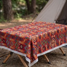유스몰 보헤미안 패턴 레이스 아웃도어 캠핑 피크닉 테이블보, 내추럴