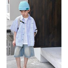 男童格子短袖襯衫 輕薄透氣