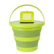 優選樂購 30L折疊桶 新款加厚洗衣桶 泡腳桶 便攜硅膠蓄水桶 臟衣藍洗車桶 提水桶 收納水桶 折疊水桶 摺疊水桶 儲水, 15升圓形旋蓋帶投魚口抹茶綠色, 1個