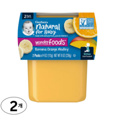 Gerber 내추럴 포 베이비 2nd Foods 바나나 오렌지 메들리 2팩, 바나나 + 오렌지 메들리, 226g