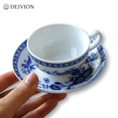 쯔비벨무스터 에스프레소 잔 받침 세트 포슬레인 도자기 카페 컵 코발트블루, 에스프레소잔&받침