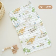 桃園出貨 口水巾 夏季薄款嬰兒三角巾 防水圍兜 嬰兒口水巾紗布毛巾兒童小方巾純棉 口水巾嬰兒全棉360吸水圍嘴非防水新, 火山恐龍（25*50cm）, 1個