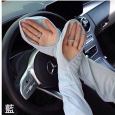 鳥眼布防曬冰袖 袖套手套二合一, 藍, 1個