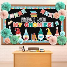 2 독서 여행 게시판 장식 3D 티슈 페이퍼 꽃 종이 팬 학교 모험 시작 교실 테두리 컷아웃 세트 동기 부여 용품, Gnomes