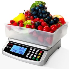 대형 디지털 주방 저울 40kg/88파운드 스테인리스 스틸 계산 제빵용 LCD 디스플레이와 함께 제공되는 고기 준비 부품 및 동전 어댑터, Silver 50kg with Tray