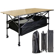 Frokom 접이식 캠핑 테이블 높이조절 롤 경량 휴대용 그물망포함, 아이보리