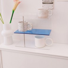 머그컵 진열장 3단 수납장 아크릴 주방 A 선반 홈카페, 연파랑