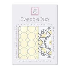 SwaddleDesigns SwaddleDuo 아기 담요 2개 세트 면 마퀴젯 + 프리미엄 면 플란넬 모드 메달리온 듀오 옐로우