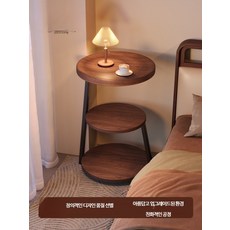 침대 옆 원목 협탁 라운드 소형 테이블, 1개, 삼중 우유화이트 블랙 프레임 조립
