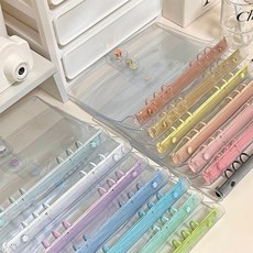 컬러 투명 6공 만년 일기 저축 다이어리 꾸미기 A5 A6 A7 커버 바인더, 12:A5_블랙