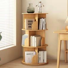 MOFINE 편안홈 대용량 원형 책장 거실 책장 서재 책장 나무 책장, 원목, 3단