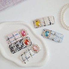 트위드헤어핀 보석똑딱핀 여아머리핀 (5컬러/한개) 유아 하객룩 오늘이즈