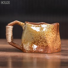 DFMEI 宅寂風陶瓷馬克杯創意陶瓷杯家用窯變水杯高顏值咖啡杯子, 1個, 301-B異形板綁繩褐色250ml:通用