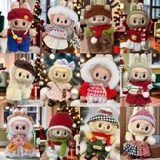 僅衣服 一二三代鑰匙扣Labuba衣服掛件小布布坐坐派對娃衣聖誕裙, 紅格熊裙,17cm（僅娃衣）, 1個