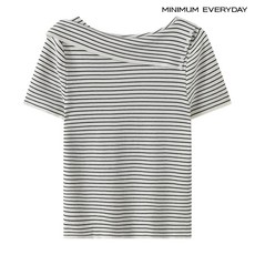 [백화점 홈쇼핑 정품] 미니멈 [미니멈 에브리데이]언발 오프 숄더 스트라이프 슬림 반팔 니트 (EC2KT048D)