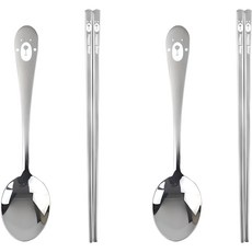 2 件套小熊激光不銹鋼勺子, 單一顏色, 湯匙 2p + 筷子 2p