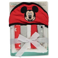 Cudlie 디즈니 베이비 미키 마우스 해피 페이스 프린트 (5피스 수건 세트가 있는 레드 타월)