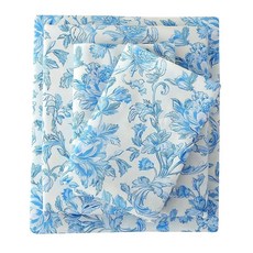 무어케 퀸 사이즈 시트 세트 4 소프트 극세사 침대 블루 화이트 플라워 패턴 딥 포켓 미끄럼 방지 플로럴 핏 시트가 모든 시즌에 포함됨