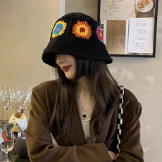 gradle 손뜨개 니트 버킷햇 컬러풀 플라워 여성벙거지 가을 겨울니트모자