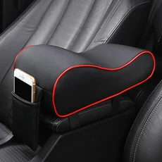 자동차 팔걸이 패드 가죽 중앙 콘솔 보호 쿠션 두꺼운 메모리 폼 보관함 (포켓 포함), 02 Black Red