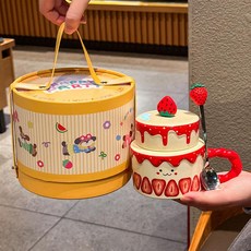 onyou 케이크 머그컵 도자기 선물 감성 귀여운 생일선물 (선물포장 옵션), 1개, 딸기 (포옹 통 선물 상자)