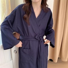 簡約華夫格睡袍春秋季聚酯纖維浴袍長款女款睡衣夏天家居服睡裙