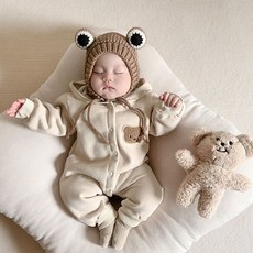 당일발송 신생아 아기 방한 우주복 긴팔 남아 후드 곰돌이 가을 겨울 옷 기모 외출복