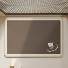 가구 규조류 흡수 속건 발매트, 화이트 스퀘어 플라워 발매트, 1개