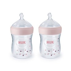 누크 실리콘 젖병 NUK 심플리 내추럴 베이비 병 세이프템 5온스 2개 세트 핑크 하트, 5 Ounce (2 Pack)